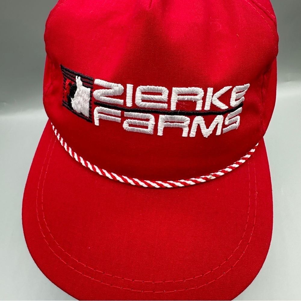 Vintage Zierke Farms Rope Hat – Made in USA – Red Snapback Trucker Cap